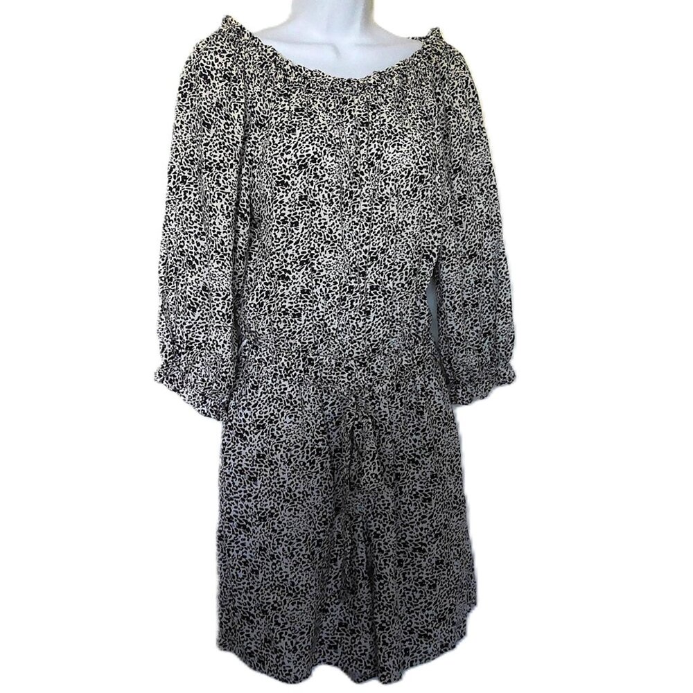 Ivy Street Romper Y2K Animal Print Black & White 3/4 Sleeve Self Tie Rayon EUC S